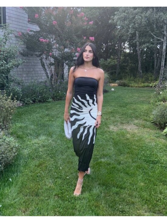 Cala de la Cruz Strapless Maxi Dress M Black & Cream Jersey Ruching - Picture 7 of 10